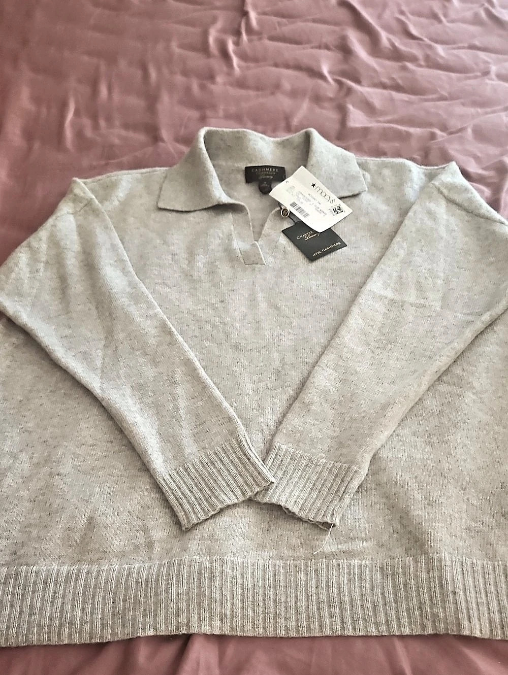 Charter Club Cashmere Polo Sweater Gray Medium